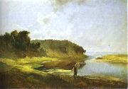 Alexei Savrasov Landscape with River and Angler painting